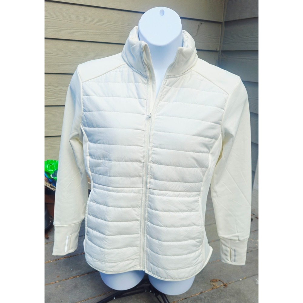Layer 8 Subzero Jacket Winter White Quilted Hybrid Hidden Hood Athleisure Sporty - Picture 10 of 10